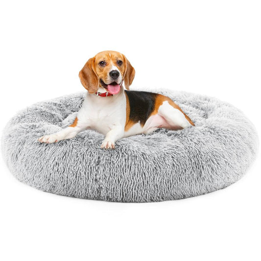HKM-957651 Plush Faux Fur Cat Bed with Anti-Slip Base, 24-Inch Diameter, Supports Pets Up to 25 lbs