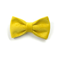 HKM-9577021 Yellow Velvet Dog Collar with Engraved Rose Gold Buckle and Bow Tie