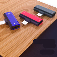 HKM-957843 Dual Lightning Audio Adapter for iPhone Models - Aluminum Alloy, Red/Blue/Black, 2.1A Charging, 2.9cm Length