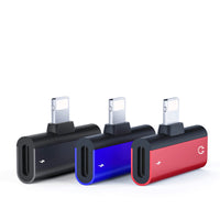 HKM-957843 Dual Lightning Audio Adapter for iPhone Models - Aluminum Alloy, Red/Blue/Black, 2.1A Charging, 2.9cm Length
