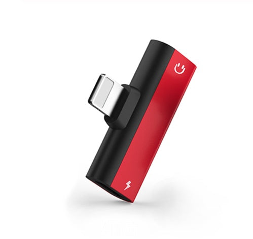 HKM-957843 Dual Lightning Audio Adapter for iPhone Models - Aluminum Alloy, Red/Blue/Black, 2.1A Charging, 2.9cm Length
