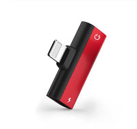 HKM-957843 Dual Lightning Audio Adapter for iPhone Models - Aluminum Alloy, Red/Blue/Black, 2.1A Charging, 2.9cm Length