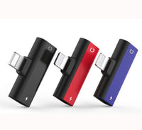 HKM-957843 Dual Lightning Audio Adapter for iPhone Models - Aluminum Alloy, Red/Blue/Black, 2.1A Charging, 2.9cm Length