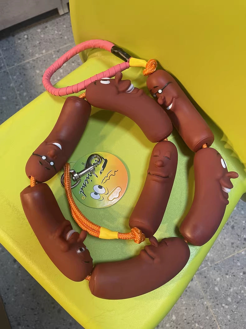 HKM-9578813 Thick Dog Traction Chain with Funny Sausage Design for Small and Medium Pets