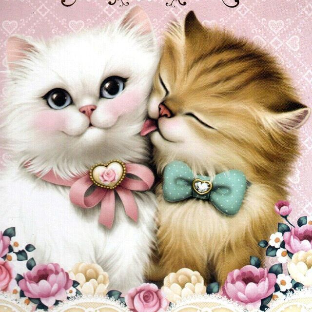 HKM-957971 Lovers Cat Hand Cross Stitch Art on Canvas, 20x30cm Manual Diamond Painting