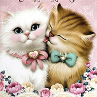 HKM-957971 Lovers Cat Hand Cross Stitch Art on Canvas, 20x30cm Manual Diamond Painting