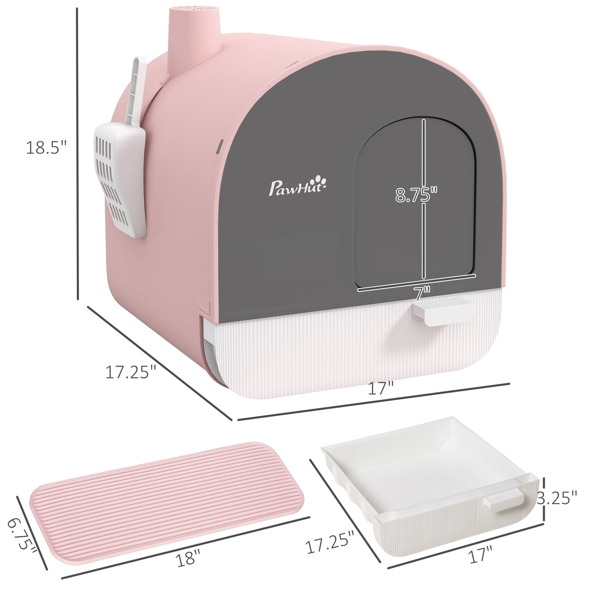 HKM-9580477 Pink Hooded Cat Litter Box with Scoop, Air Filter, and Removable Tray