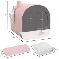 HKM-9580477 Pink Hooded Cat Litter Box with Scoop, Air Filter, and Removable Tray
