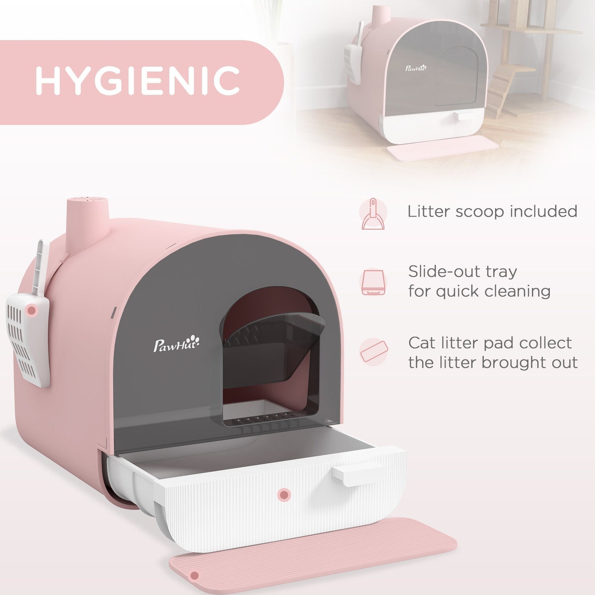 HKM-9580477 Pink Hooded Cat Litter Box with Scoop, Air Filter, and Removable Tray