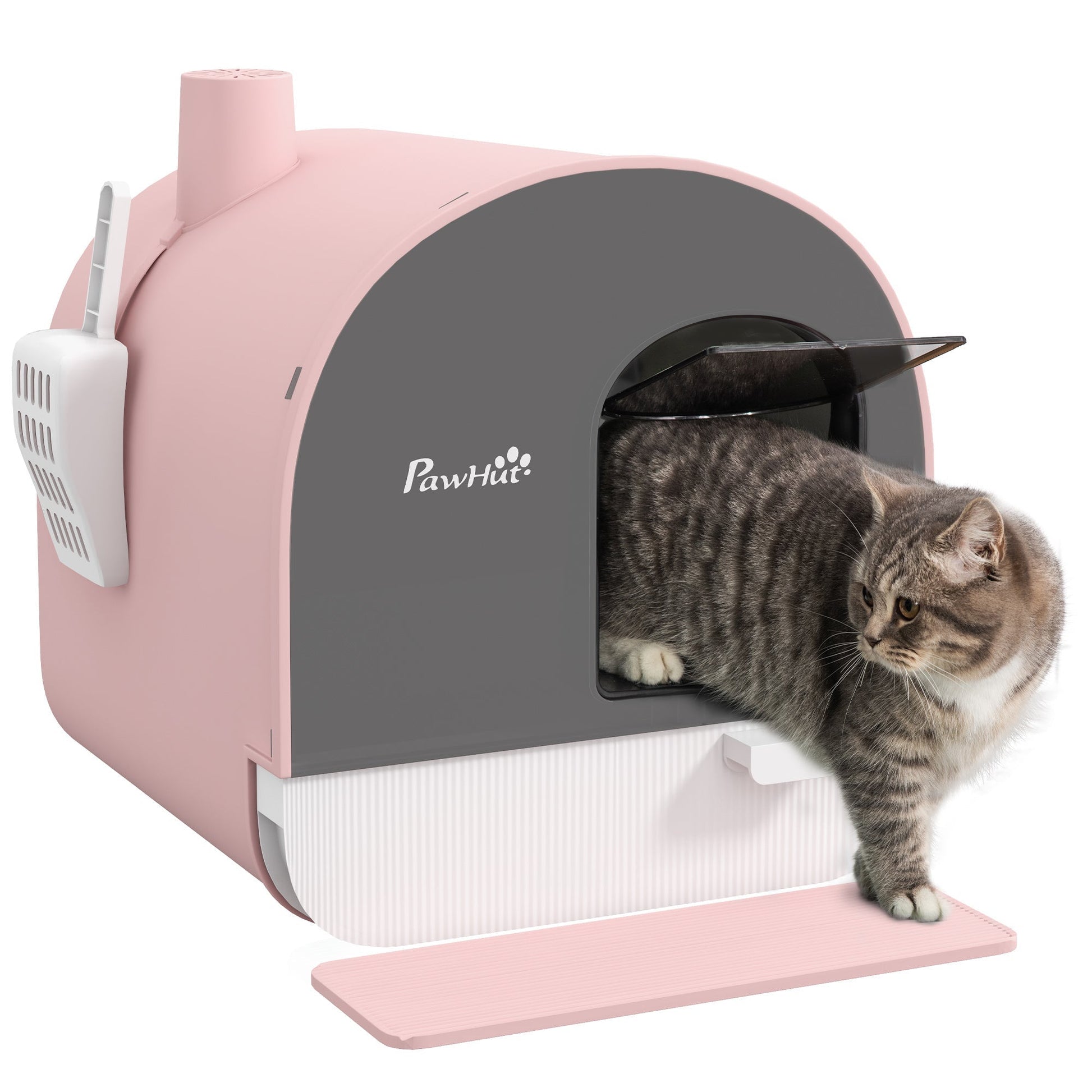 HKM-9580477 Pink Hooded Cat Litter Box with Scoop, Air Filter, and Removable Tray