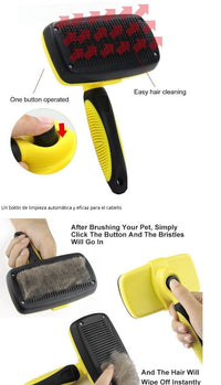 HKM-9580605 Automatic Retractable Pet Grooming Comb with Stainless Steel Needles and Soft Bristles