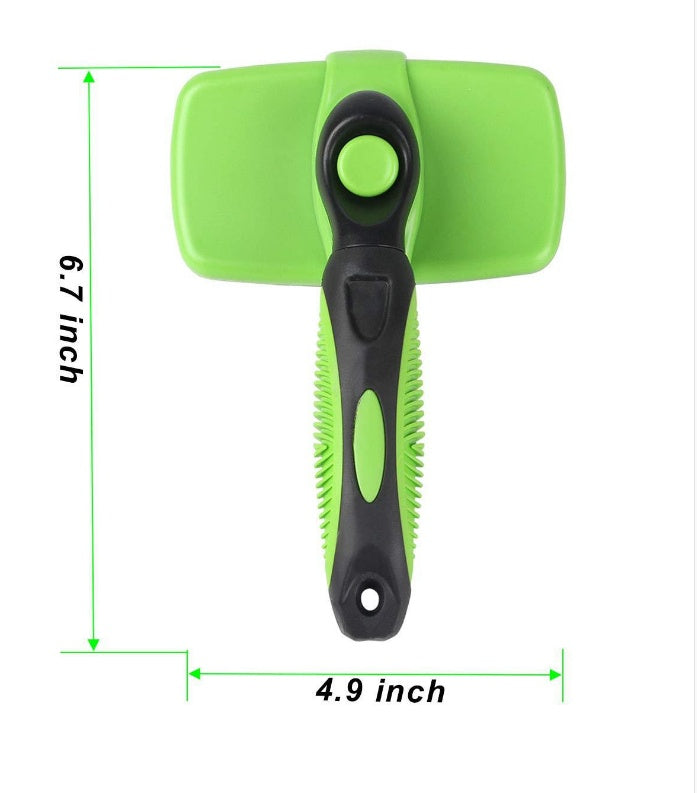 HKM-9580605 Automatic Retractable Pet Grooming Comb with Stainless Steel Needles and Soft Bristles