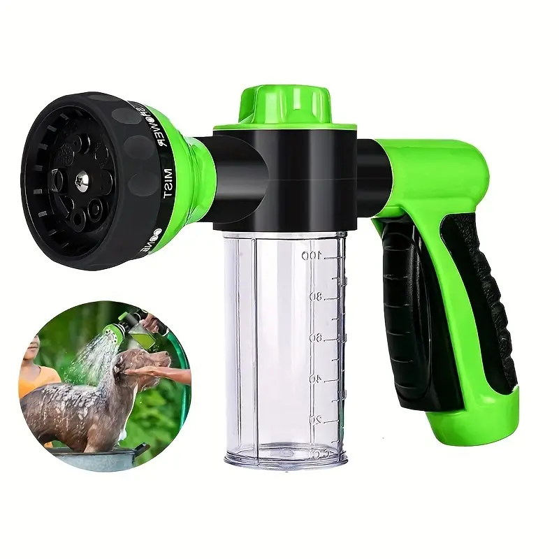HKM-9582269 High-Pressure Pet Shower Sprayer and Grooming Kit with 8 Spray Patterns for Bathing Dogs, Washing Cars, and Watering Plants