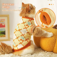 HKM-9582781 Cozy Orange Cherry Cat Sweater for Autumn-Winter, Windproof and Warm