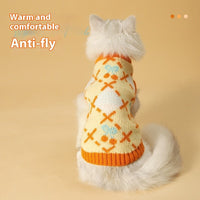 HKM-9582781 Cozy Orange Cherry Cat Sweater for Autumn-Winter, Windproof and Warm