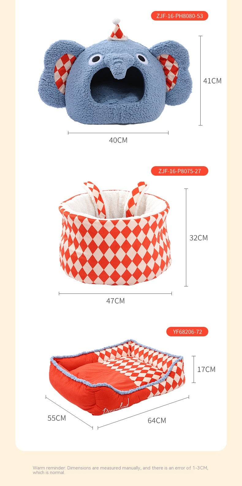 HKM-9584829 Rabbit Ear Shaped Multi-Purpose Pet Bed for Cats - Cozy Elephant Design Suitable for All Seasons