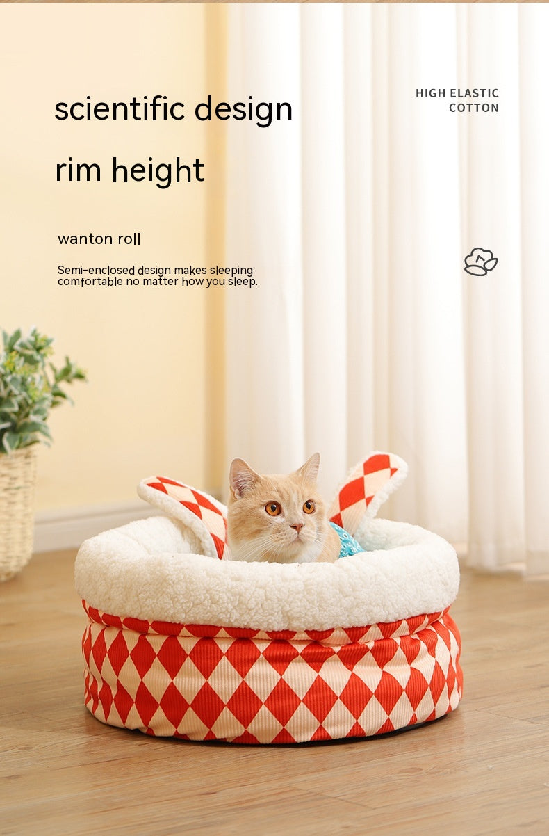 HKM-9584829 Rabbit Ear Shaped Multi-Purpose Pet Bed for Cats - Cozy Elephant Design Suitable for All Seasons