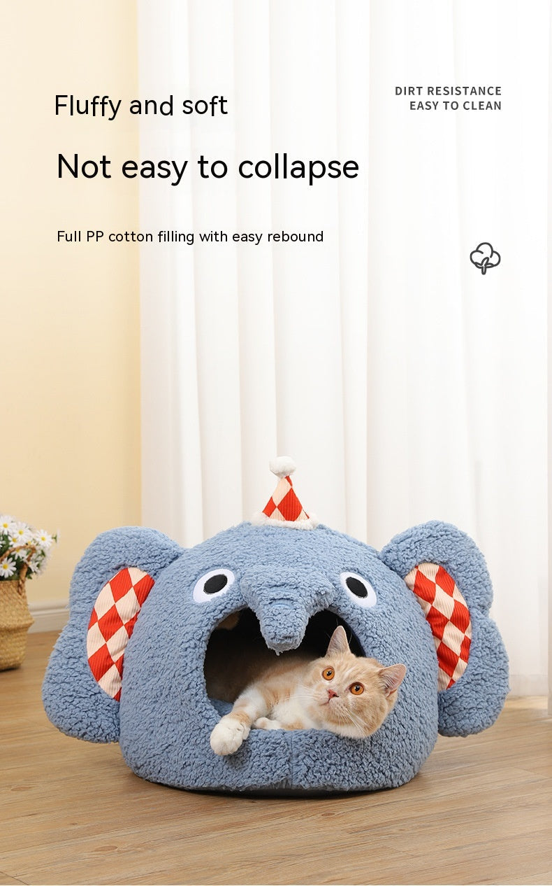 HKM-9584829 Rabbit Ear Shaped Multi-Purpose Pet Bed for Cats - Cozy Elephant Design Suitable for All Seasons