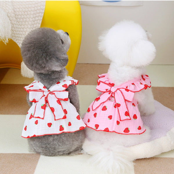 HKM-9585341 Floral Cotton Dog Dress for Spring and Summer in Pink and White