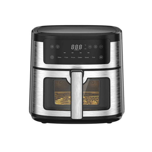HKM-958547 Stainless Steel 6L Electric Air Fryer with Digital Display and Viewing Window for Versatile Cooking