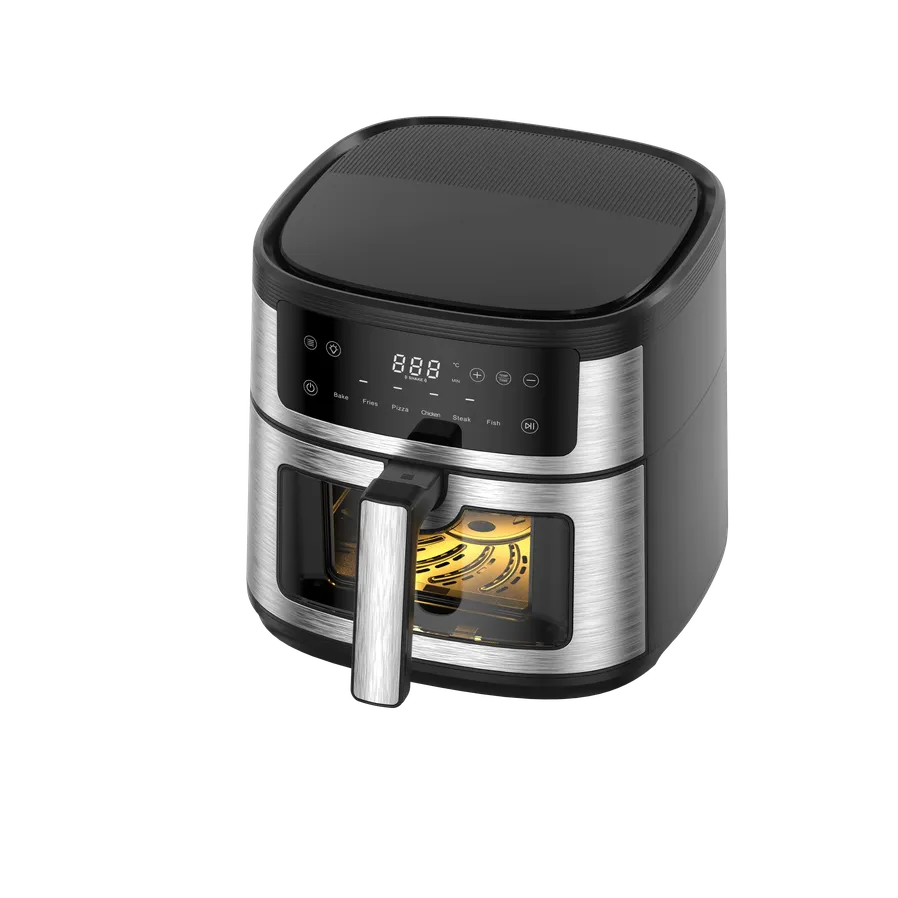 HKM-958547 Stainless Steel 6L Electric Air Fryer with Digital Display and Viewing Window for Versatile Cooking