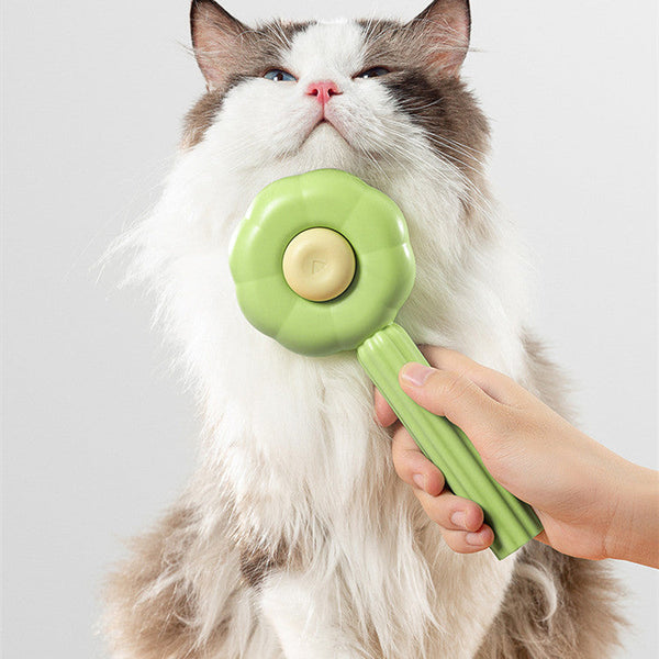 HKM-9586365 Sunflower Shaped Pet Comb for Cats - Fine Needle Design in Green and Orange, ABS and Stainless Steel Material