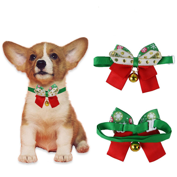 HKM-9586749 Snowflake Pet Bow Tie - Christmas Dog Collar Accessory in Polyester