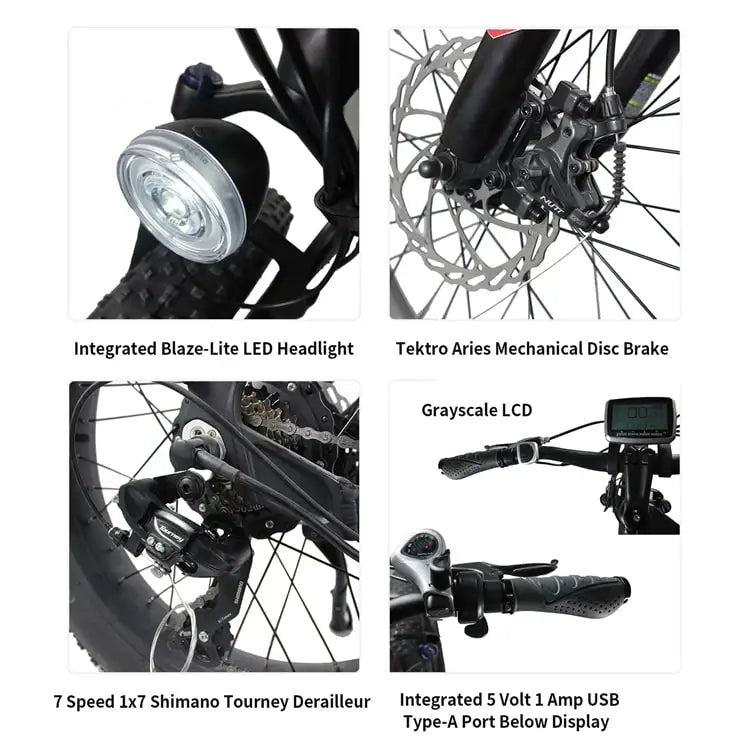 HKM-958675 48V Aluminum Alloy Long Range Fat Tire Electric Mountain Bike, 7 Speed, 26" Wheels, Dual Battery