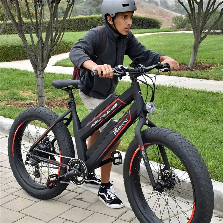 HKM-958675 48V Aluminum Alloy Long Range Fat Tire Electric Mountain Bike, 7 Speed, 26" Wheels, Dual Battery