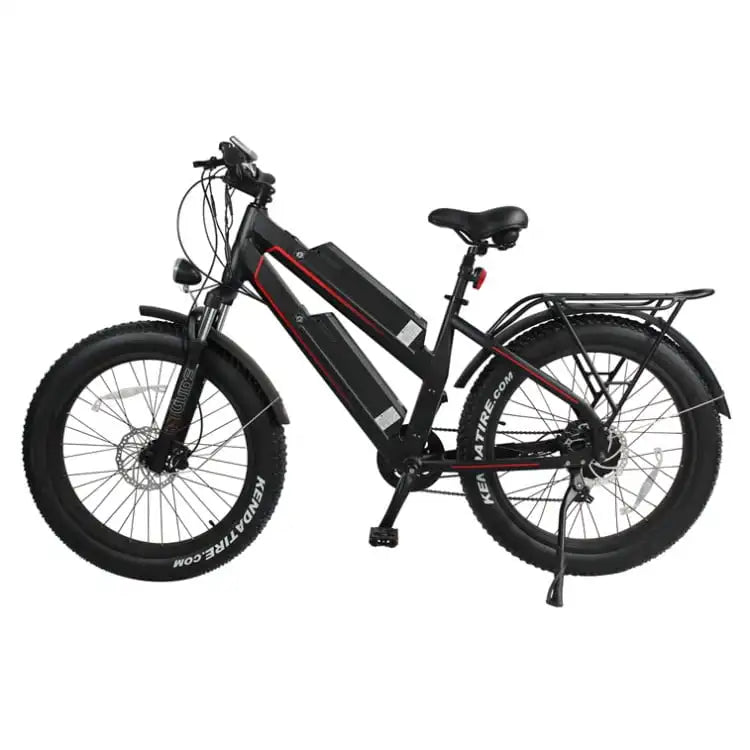 HKM-958675 48V Aluminum Alloy Long Range Fat Tire Electric Mountain Bike, 7 Speed, 26" Wheels, Dual Battery