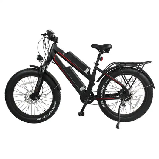 HKM-958675 48V Aluminum Alloy Long Range Fat Tire Electric Mountain Bike, 7 Speed, 26" Wheels, Dual Battery