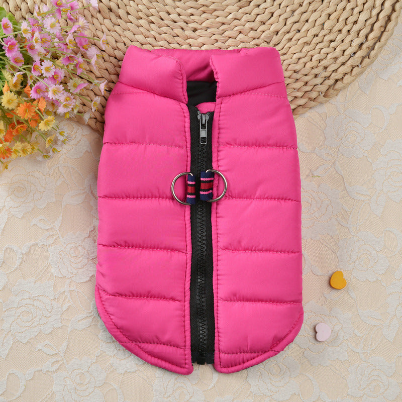 HKM-9588925 Warm Zipper Vest for Pets in Black, Red, Rose, and Blue - Casual Polyester Clothing, Available in Sizes 10/S to 18/XXL