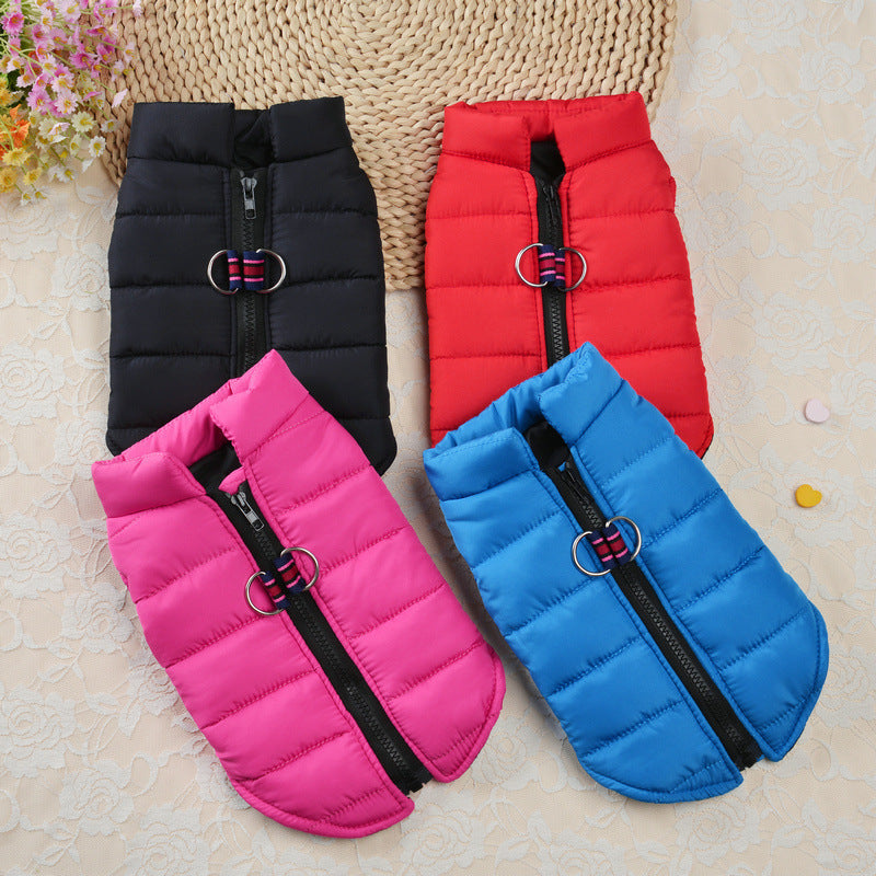 HKM-9588925 Warm Zipper Vest for Pets in Black, Red, Rose, and Blue - Casual Polyester Clothing, Available in Sizes 10/S to 18/XXL