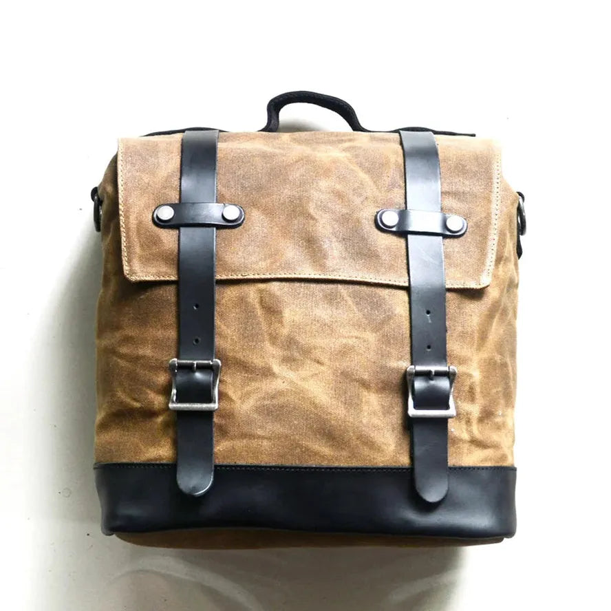 HKM-958995 Retro Waterproof Canvas and Cowhide Splicing Motorcycle Backpack