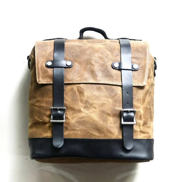 HKM-958995 Retro Waterproof Canvas and Cowhide Splicing Motorcycle Backpack