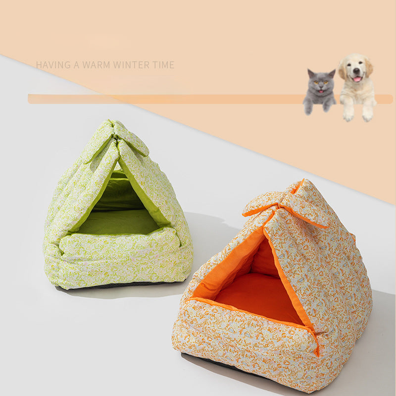 HKM-9590589 Cozy Double-Sided Rabbit Triangle Nest for Cats and Dogs, All-Season Thickened Bed