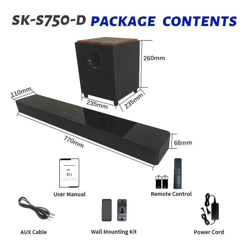 HKM-959123 2.1Ch 120W Mini Wooden Sound Bar Speaker with Compact Design