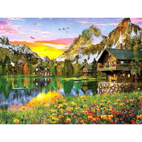 HKM-959123 Mountain House Painting By Numbers Kit - Canvas Art Set with Brushes and Paint, 40x50cm