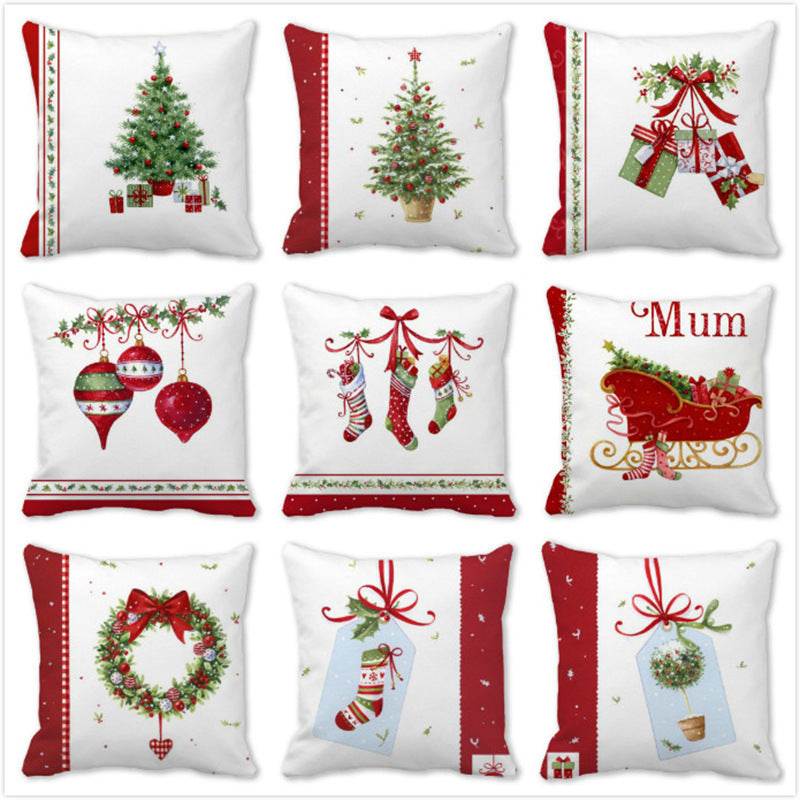 HKM-959187 Cartoon Peach Skin Pillowcase for Christmas - 45x45cm Cushion Cover