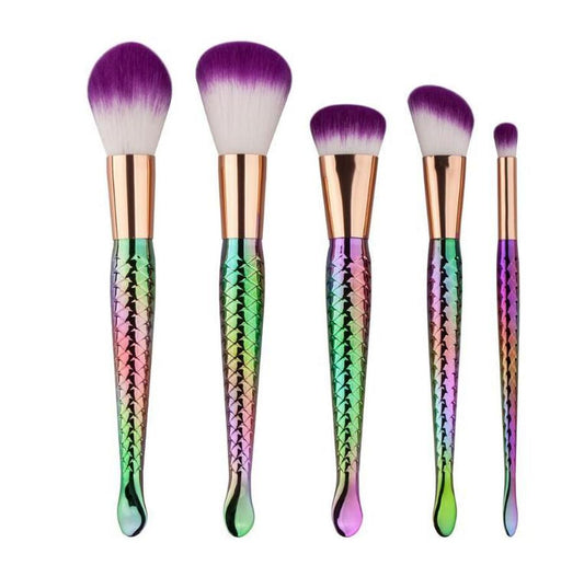 HKM-959187 Mermaid-Inspired Makeup Brush Set with Fish Design - 5 Piece Beauty Tool Set