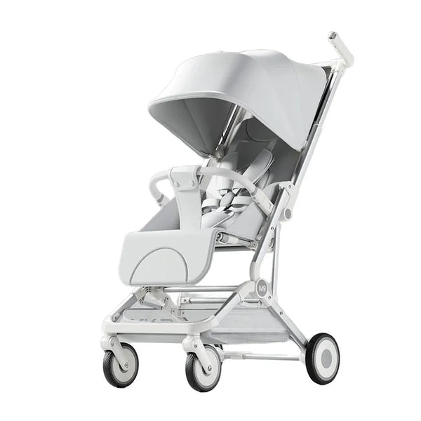 HKM-8959315 Lightweight Aluminum Stroller with an Innovative Compact Fold and a Leather-Tone Canopy and a Five-Point Harness