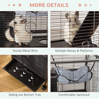 HKM-9594173 Multi-Level Small Pet Habitat with Wheels, Ramp, Hammock, Easy Clean Tray and Steel Construction
