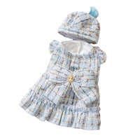 HKM-9595069 Cozy Wool Lined Dog Dress with Plush Bow and Knitted Cap for Autumn and Winter