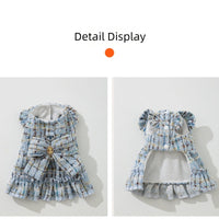 HKM-9595069 Cozy Wool Lined Dog Dress with Plush Bow and Knitted Cap for Autumn and Winter