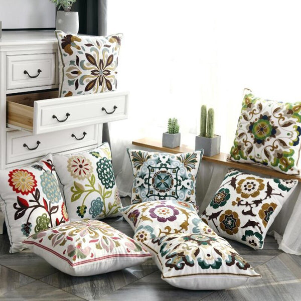 HKM-959571 Cotton Canvas Embroidered Pillow Cushion Cover 45x45 cm