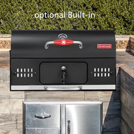 HKM-959635 Heavy Duty Pellet Smoker Rotisserie BBQ Charcoal Grill with Built-In or Trolley Design, Model BG033