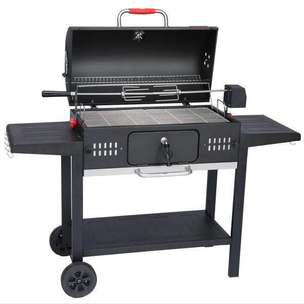 HKM-959635 Heavy Duty Pellet Smoker Rotisserie BBQ Charcoal Grill with Built-In or Trolley Design, Model BG033