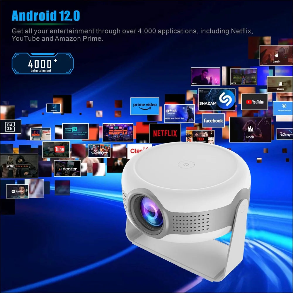 HKM-959635 Portable Mini Projector with Android 12.0, 4K Support and Auto Correction for Home Theatre