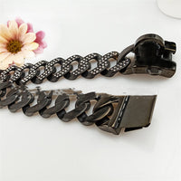 HKM-9598269 Stainless Steel Dog Collar with Black and White Diamond Accents