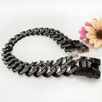 HKM-9598269 Stainless Steel Dog Collar with Black and White Diamond Accents
